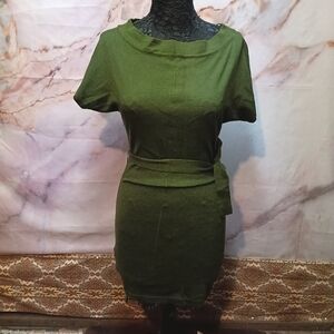 Planet Gold Green Belted Sweater Dress